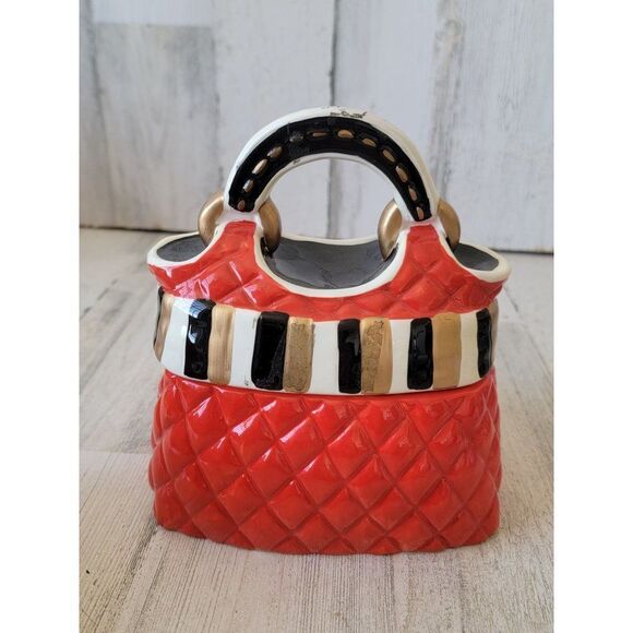 David's cookies red quilted purse ceramic cookie jar decor home - Picture 8 of 12